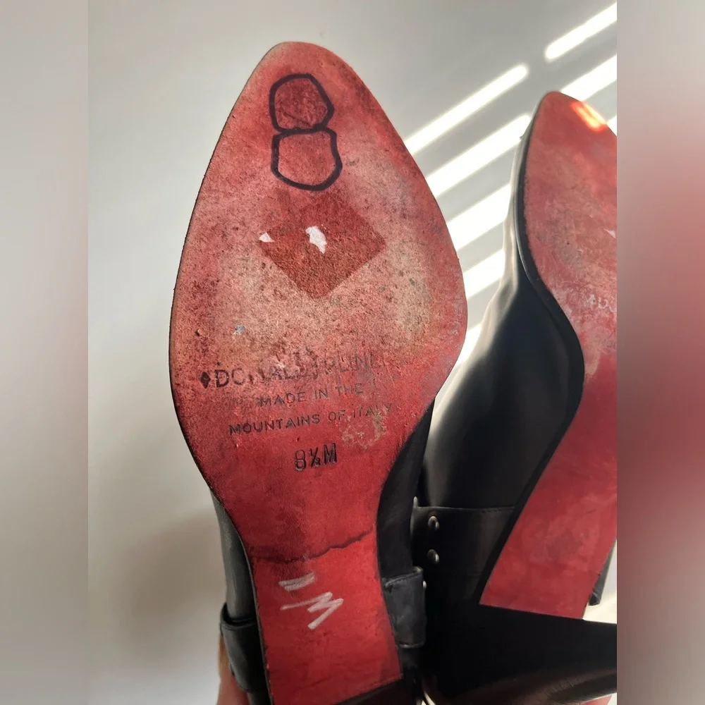 Donald Pliner Leather Biker Harness Style Boots Size 8.5 - Picture 6 of 11